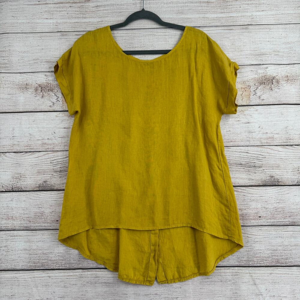 Terzo Millennio Linen Back Button‎ Blouse Womens Small Yellow Made in Italy